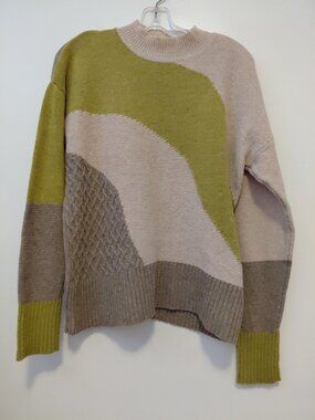 White Stuff Wool Blend Pull Over Sweater Color Block Green Beige Gray EU 40 US M